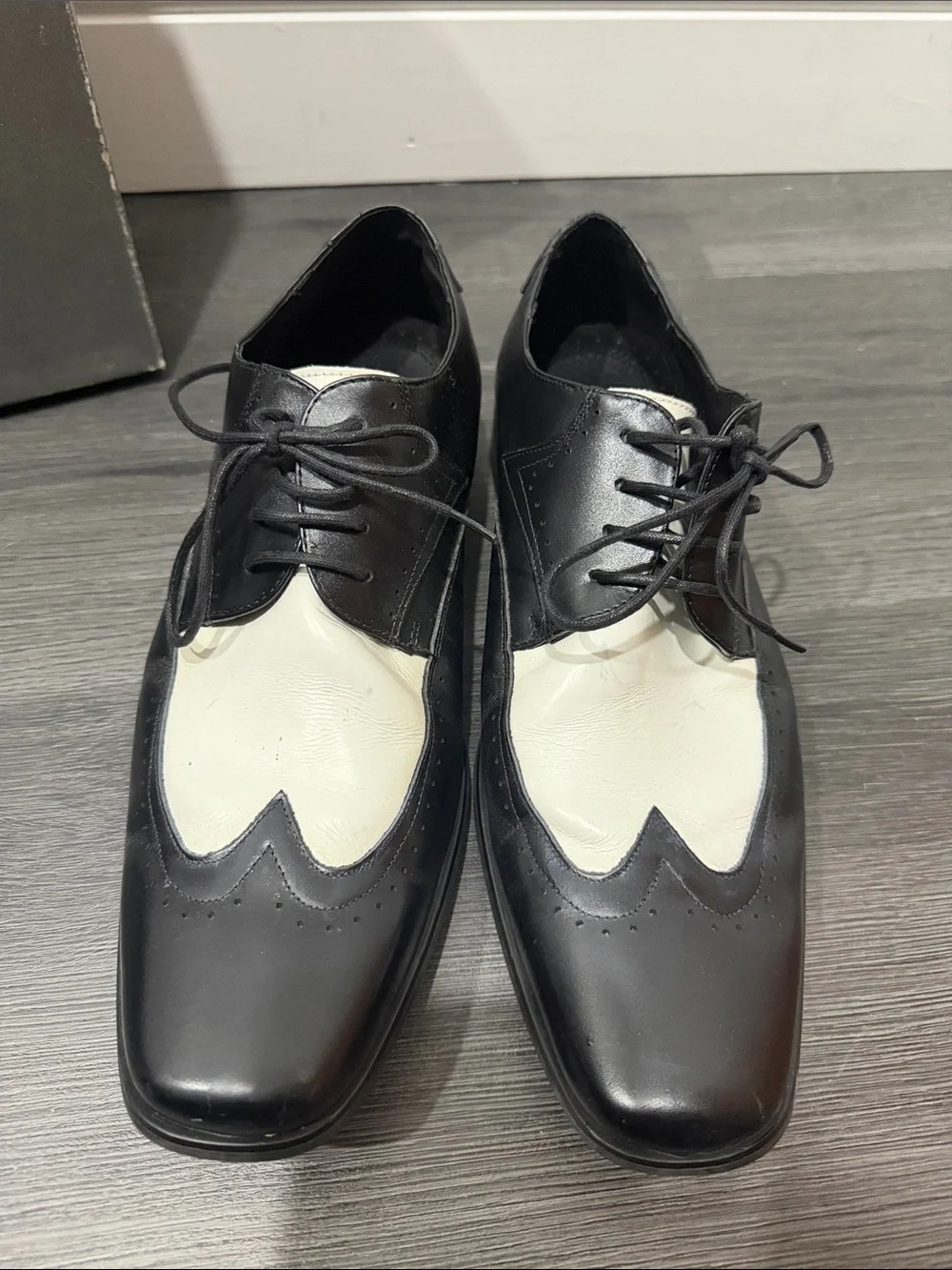 Stacy Adams Black and White Two-Tone Wingtip Derby Oxfords